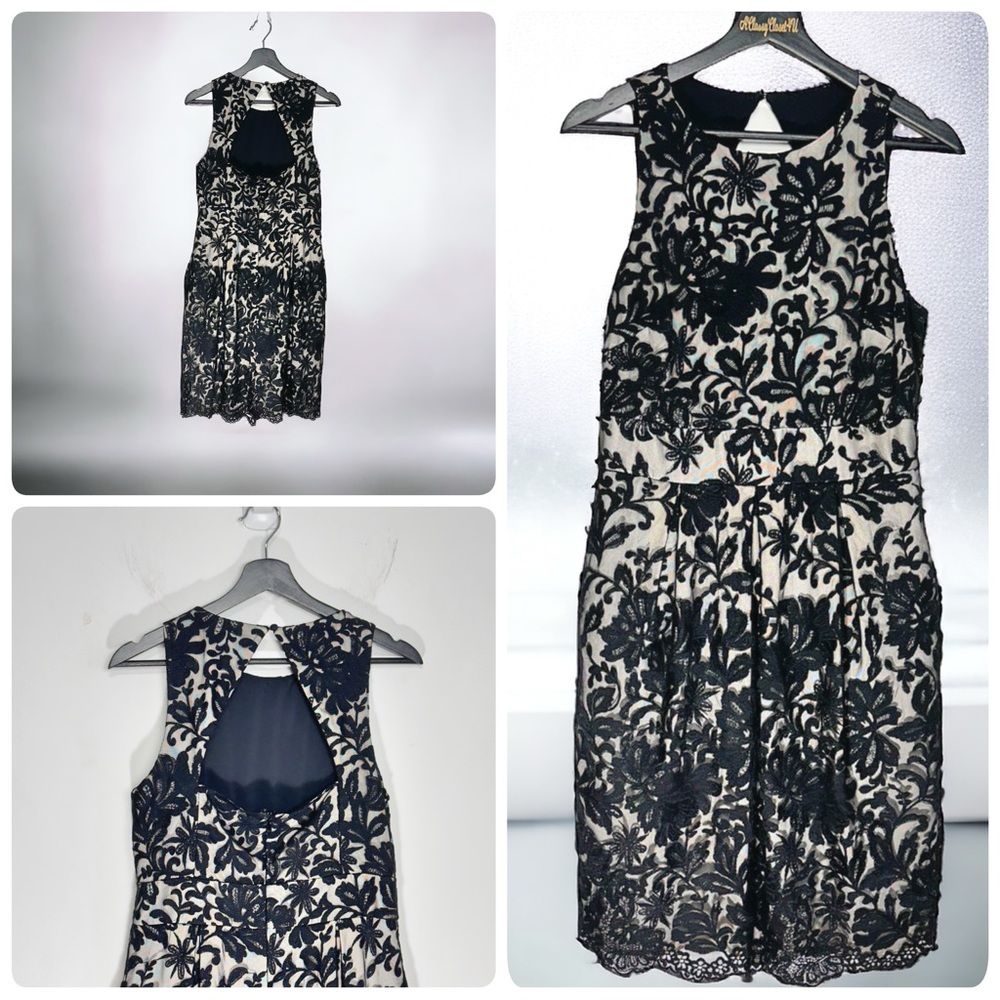 Eliza J Black Lace Mesh Overlay Sleeveless Cocktail Party Dress with Pockets